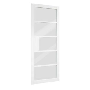 Premier White Collection the NM31GCPW door, a five-panel glass doors. Ryan's Timber